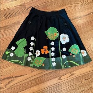 Anthropologie Lithe Floral Embroidered Black Skirt